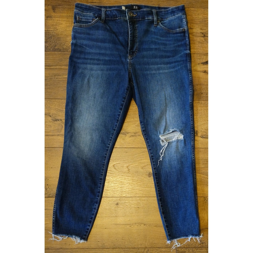 KUT from the Kloth Donna Fab Ab High Waist Raw Hem Ankle Skinny Jeans (34x24) 12